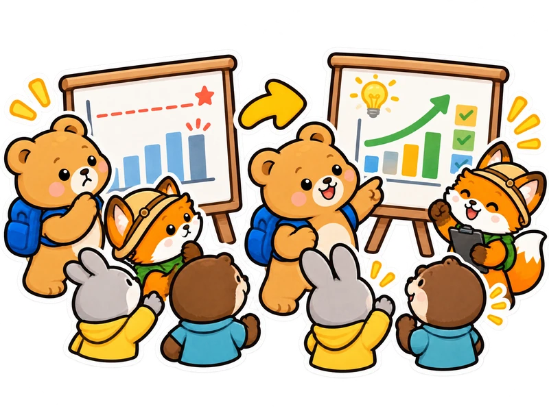 The team sees that the first plan fell short of its goal and makes a new plan.