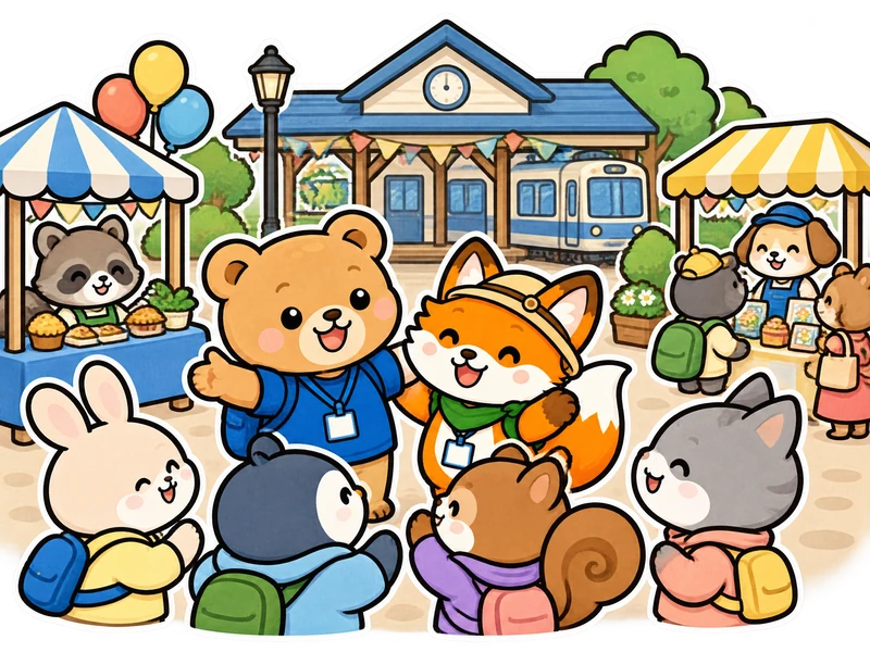 Bearry and Lexi gather at a community fair near a train station.